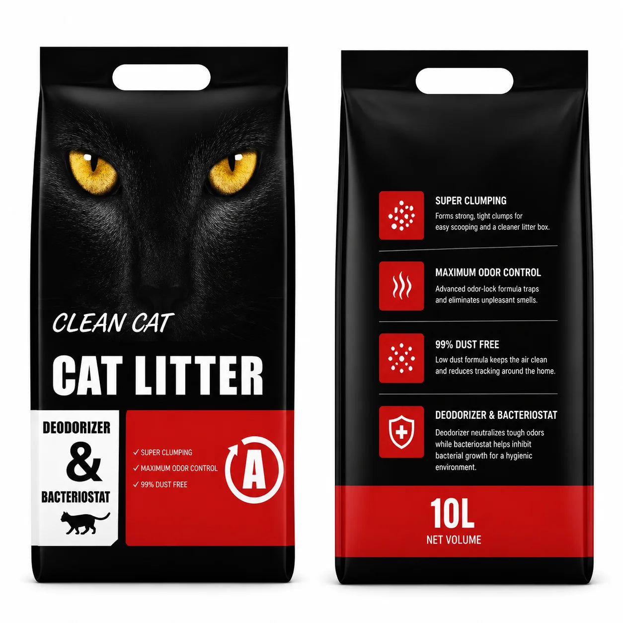 Clean Cat 10L cat litter by PETS BAKERI with deodorizer and bacteriostat for fresh, odor-free cat litter box.