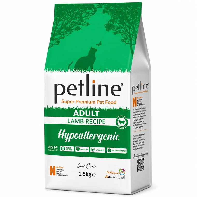 Petline Super Premium Adult Hypoallergenic Cat Food – Lamb & Rice (1.5kg)